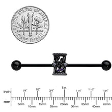 Load image into Gallery viewer, 14G Purple Gem Black Gothic Hourglass Industrial Barbell 38mm
