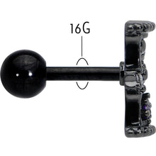 Load image into Gallery viewer, 16G 1/4 Purple Gem Black Gothic Hourglass Cartilage Tragus Earring
