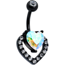 Load image into Gallery viewer, Clear Aurora Gem Black Rococo Hearts Belly Ring
