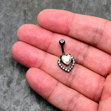 Load image into Gallery viewer, Clear Aurora Gem Black Rococo Hearts Belly Ring
