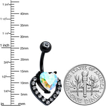 Load image into Gallery viewer, Clear Aurora Gem Black Rococo Hearts Belly Ring
