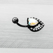 Load image into Gallery viewer, Clear Aurora Gem Black Rococo Hearts Belly Ring
