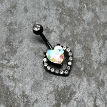 Load image into Gallery viewer, Clear Aurora Gem Black Rococo Hearts Belly Ring
