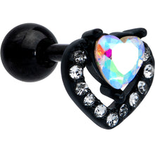 Load image into Gallery viewer, 16G 1/4 Aurora Gem Black Double Heart Cartilage Tragus Earring

