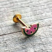 Load image into Gallery viewer, 16G 5/16 Gold Tone Watermelon Bite Labret Monroe Tragus
