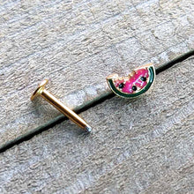 Load image into Gallery viewer, 16G 5/16 Gold Tone Watermelon Bite Labret Monroe Tragus
