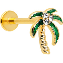 Load image into Gallery viewer, 16G 5/16 Clear Gem Gold Tone Palm Tree Style Labret Monroe Tragus
