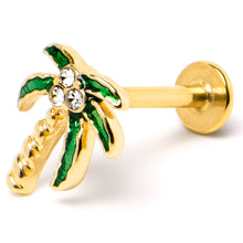 Load image into Gallery viewer, 16G 5/16 Clear Gem Gold Tone Palm Tree Style Labret Monroe Tragus
