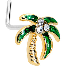 Load image into Gallery viewer, 20G 1/4 Clear Gem Golden Palm Tree Style L Shape Nose Ring
