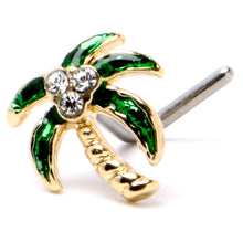 Load image into Gallery viewer, 20G 1/4 Clear Gem Golden Palm Tree Style L Shape Nose Ring
