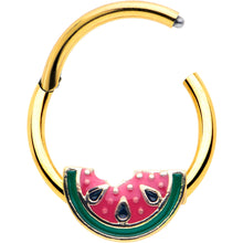 Load image into Gallery viewer, 16G 3/8 Gold Tone Watermelon Bite Hinged Segment Ring

