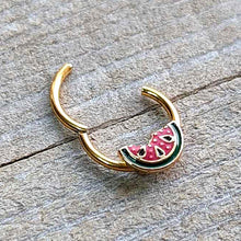 Load image into Gallery viewer, 16G 3/8 Gold Tone Watermelon Bite Hinged Segment Ring

