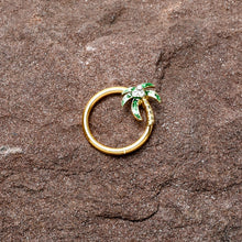 Load image into Gallery viewer, 16G 3/8 Clear Gem Gold Tone Palm Tree Style Hinged Segment Ring
