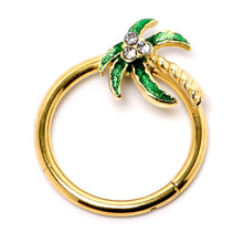 Load image into Gallery viewer, 16G 3/8 Clear Gem Gold Tone Palm Tree Style Hinged Segment Ring
