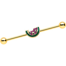 Load image into Gallery viewer, 14G Gold Tone Watermelon Bite Industrial Barbell 38mm
