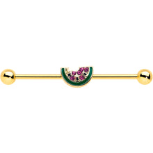 Load image into Gallery viewer, 14G Gold Tone Watermelon Bite Industrial Barbell 38mm
