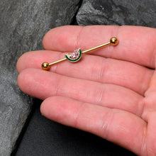 Load image into Gallery viewer, 14G Gold Tone Watermelon Bite Industrial Barbell 38mm
