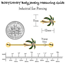 Load image into Gallery viewer, 14G Clear Gem Gold Tone Palm Tree Style Industrial Barbell 38mm
