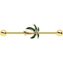 Load image into Gallery viewer, 14G Clear Gem Gold Tone Palm Tree Style Industrial Barbell 38mm
