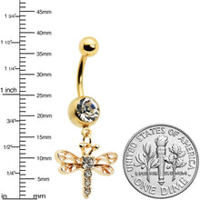 Load image into Gallery viewer, Clear Gem Gold Tone Flying Dragonfly Dangle Belly Ring
