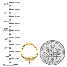 Load image into Gallery viewer, 16G 3/8 Clear Gem Gold Tone Flying Dragonfly Hinged Segment Ring
