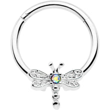 Load image into Gallery viewer, 16G 3/8 Aurora Gem Dragonfly Flying Hinged Segment Ring
