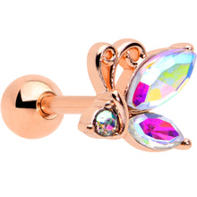Load image into Gallery viewer, 16G 1/4 Aurora CZ Gem Rose Gold Hue Fleur de Lis Cartilage Earring
