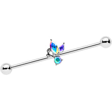 Load image into Gallery viewer, 14G Aurora CZ Gem Fleur de Lis Industrial Barbell 38mm
