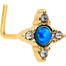 Load image into Gallery viewer, 20G 1/4 Blue Synthetic Opal Gold Hue Rhombus L Shape Nose Ring

