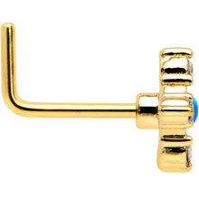 Load image into Gallery viewer, 20G 1/4 Blue Synthetic Opal Gold Hue Rhombus L Shape Nose Ring
