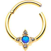 Load image into Gallery viewer, 16G 3/8 Blue Synthetic Opal Gold Hue Rhombus Hinged Segment Ring
