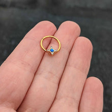 Load image into Gallery viewer, 16G 3/8 Blue Synthetic Opal Gold Hue Rhombus Hinged Segment Ring
