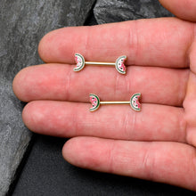 Load image into Gallery viewer, 14G 9/16 Gold Tone Watermelon Bite Barbell Nipple Ring Set

