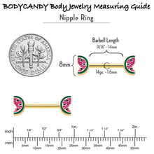 Load image into Gallery viewer, 14G 9/16 Gold Tone Watermelon Bite Barbell Nipple Ring Set
