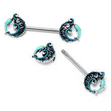 Load image into Gallery viewer, 14G 9/16 Leaping Blue Dolphin Barbell Nipple Ring Set

