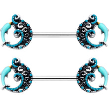 Load image into Gallery viewer, 14G 9/16 Leaping Blue Dolphin Barbell Nipple Ring Set
