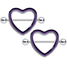 Load image into Gallery viewer, 14G 5/8 Purple Heart Glow in the Dark Valentine Nipple Shield Set
