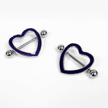 Load image into Gallery viewer, 14G 5/8 Purple Heart Glow in the Dark Valentine Nipple Shield Set
