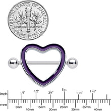 Load image into Gallery viewer, 14G 5/8 Purple Heart Glow in the Dark Valentine Nipple Shield Set
