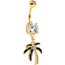 Load image into Gallery viewer, Clear Gem Gold Tone Palm Tree Style Dangle Belly Ring
