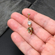 Load image into Gallery viewer, Clear Gem Gold Tone Palm Tree Style Dangle Belly Ring

