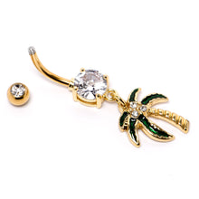 Load image into Gallery viewer, Clear Gem Gold Tone Palm Tree Style Dangle Belly Ring
