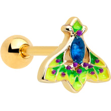 Load image into Gallery viewer, 16G 1/4 Blue Gem Gold Tone Tropic Fan Cartilage Tragus Earring
