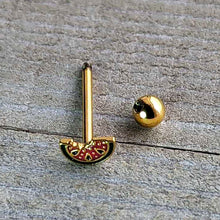 Load image into Gallery viewer, Gold Tone Watermelon Bite Barbell Tongue Ring

