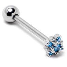 Load image into Gallery viewer, Blue Clear Gem Stylish Snowflake Barbell Tongue Ring
