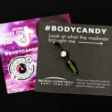Load image into Gallery viewer, Clear Gem Black Officially Licensed Beetlejuice Coffin Dangle Belly Ring
