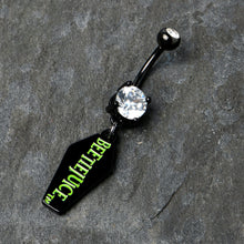 Load image into Gallery viewer, Clear Gem Black Officially Licensed Beetlejuice Coffin Dangle Belly Ring
