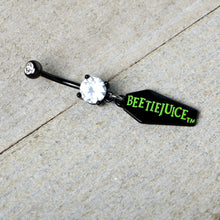 Load image into Gallery viewer, Clear Gem Black Officially Licensed Beetlejuice Coffin Dangle Belly Ring
