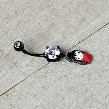 Load image into Gallery viewer, Clear Gem Black Officially Licensed Beetlejuice Lydia Dangle Belly Ring
