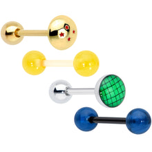 Load image into Gallery viewer, Licensed Dragonball Z Gold Tone Blue Green Barbell Tongue Ring Set of 4
